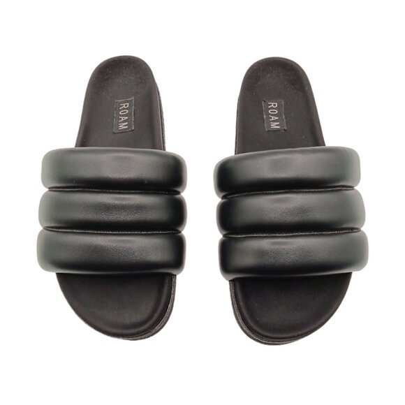 ROAM Puffy Sandals Womens EU 38 Black Vegan Leather Slip On Comfort Slides - Picture 2 of 4